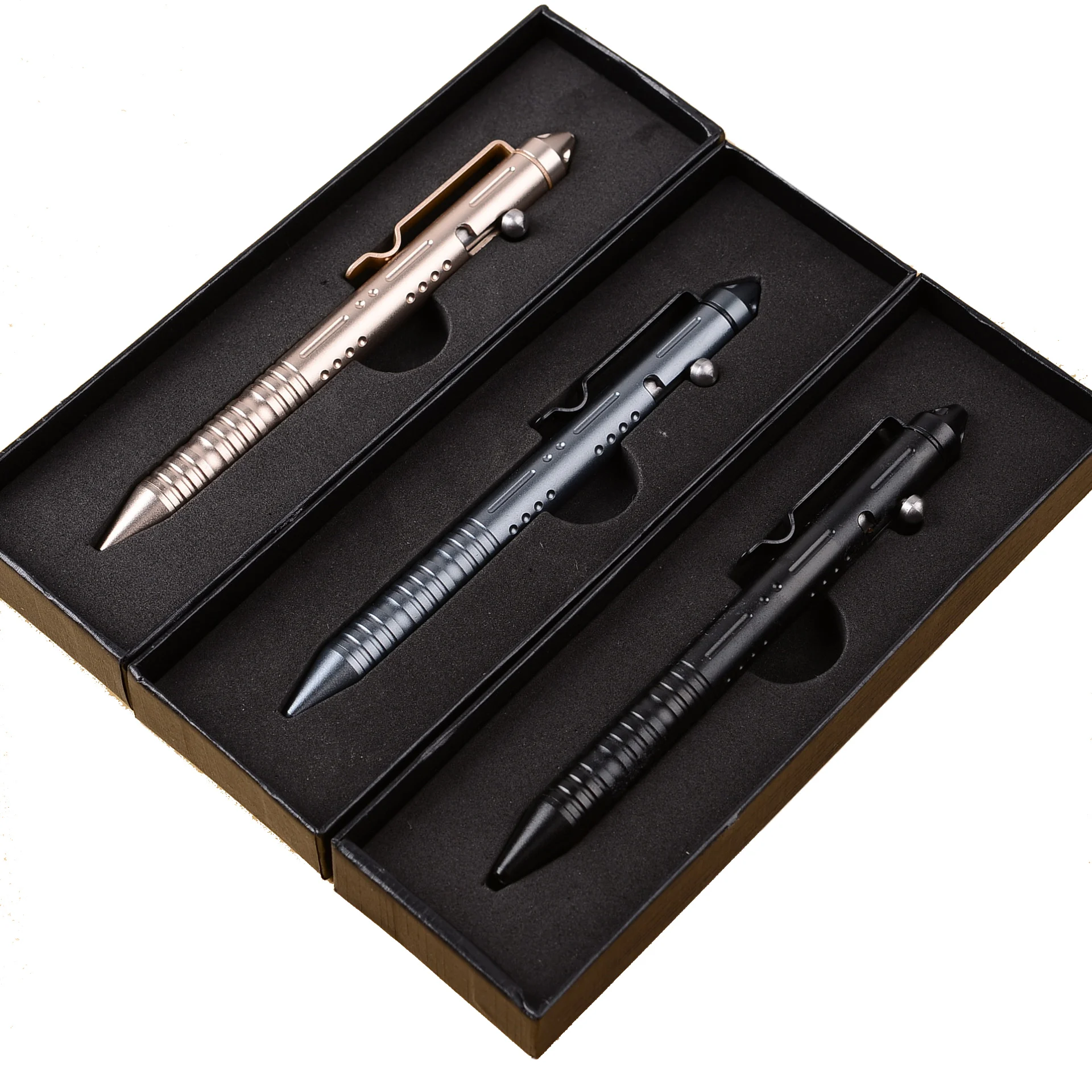 Hollow Out Style Stainless Steel Tactical Pen with gun style bolt pusher Self Defense Survival Glass Breaker Pen