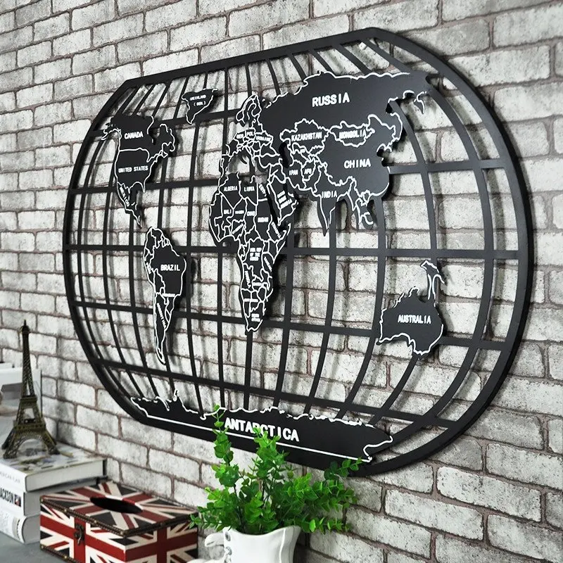 Loft World Retro Industrial Iron Bar Coffee Map Wall Decorations Cast Iron Metal Art Wall Home Decoration