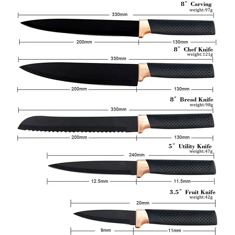 RUITAI Wholesales high quality kitchen chef knifes 6 piece set with plastic block