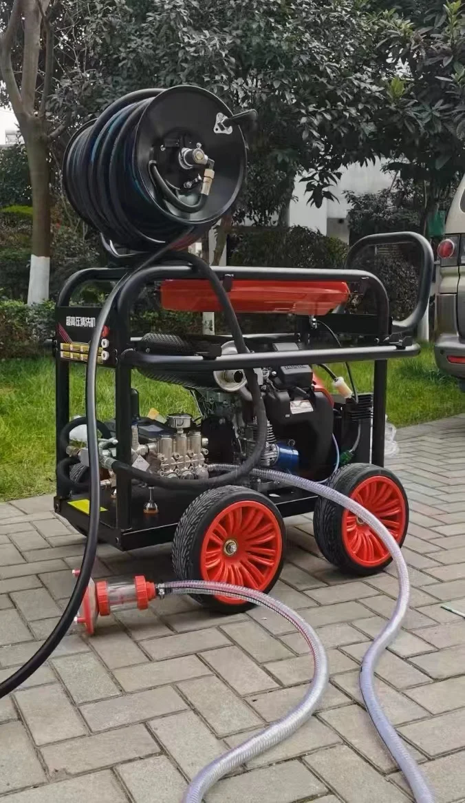 Double Cylinder Sewer Pipe Cleaning Equipment 200 BAR 45- 60L Petrol Portable Gasoline High Pressure Washer drain cleaner
