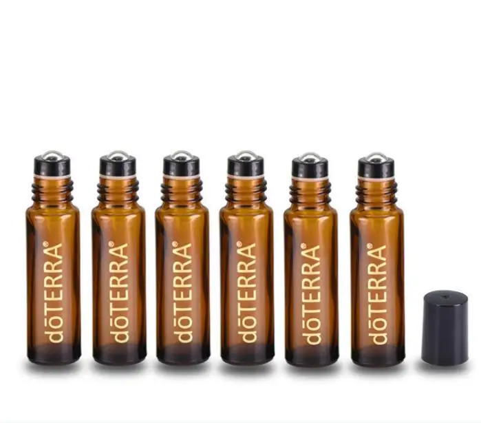 Новый дизайн стеклянная бутылка для эфирного масла янтарного цвета Doterra 10 мл со стальным роликом и черной