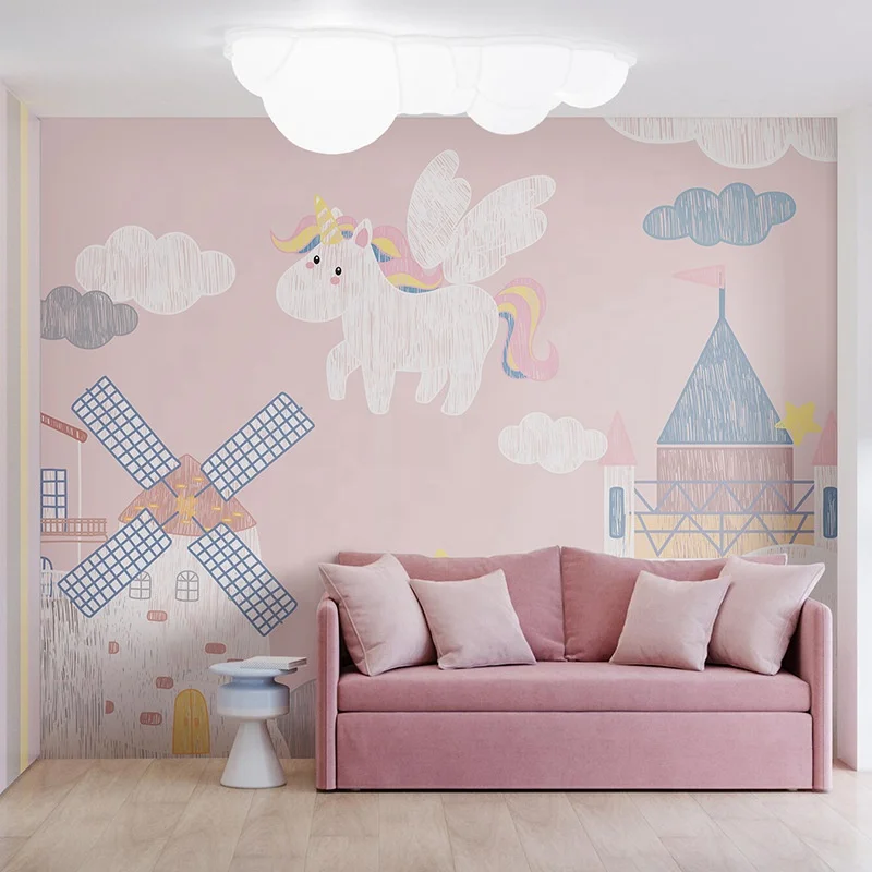 3D Wall Art Pink Pony Cartoon Castle Wallpaper Girl Bedroom Theme Background Wall Paper Princess Room Mural