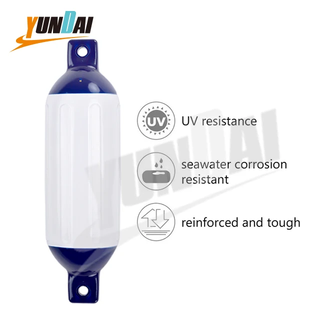 4.5x16' 520g White/Blue two-tone 4 Pack Ribbed Boat Fender PVC Floating Inflatable Yacht Buoy Fender