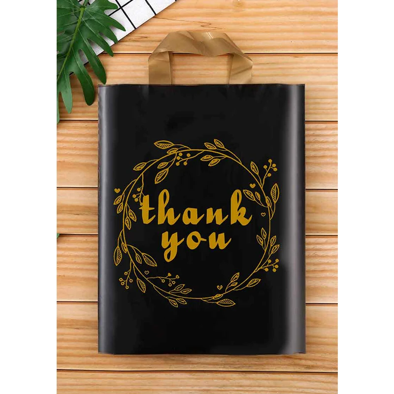 Оптовая Продажа Черных Пластиковых пакетов на заказ с надписью Thank You 50 мягкой петлей сумки для