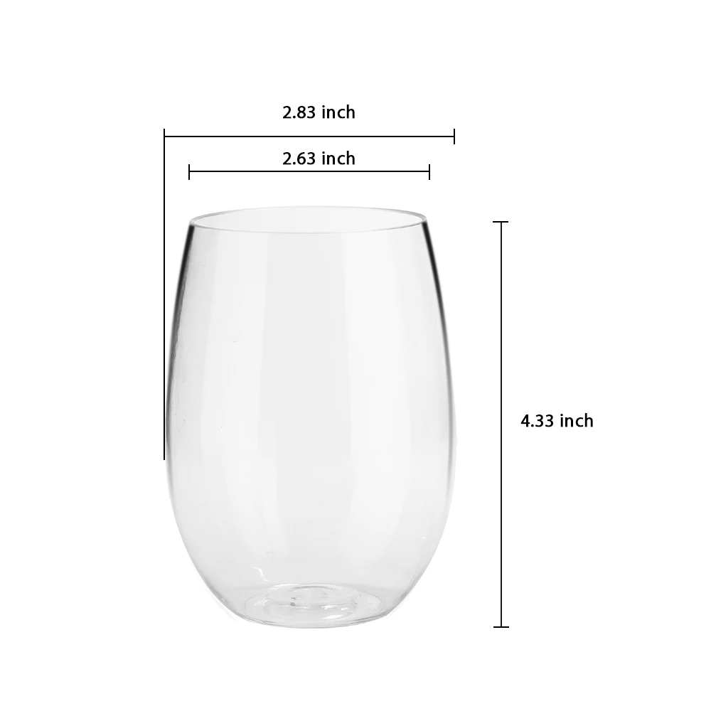 
Custom Eco Friendly Unbreakable Plastic Clear Stemless Red Wine Glass 