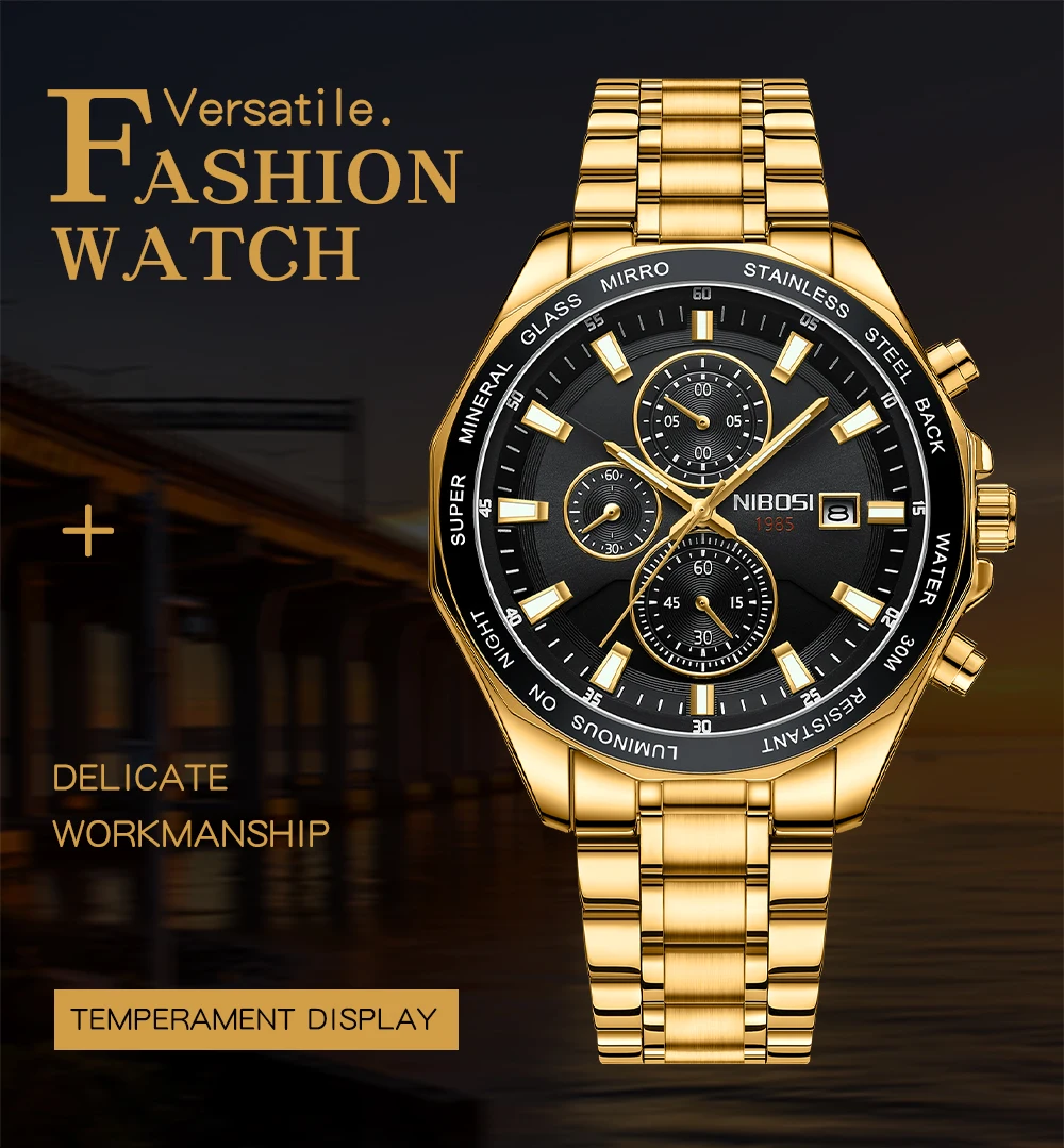 NIBOSI 2599 branded personalised man quartz watch cool Steel Strap water resistant chronometer advertising business reloj watch