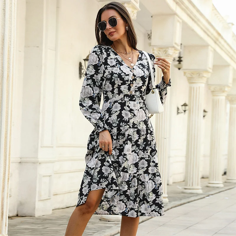 Dress Bulk Clothes 2023 Women A Line Fall Floral Casual Dresses
