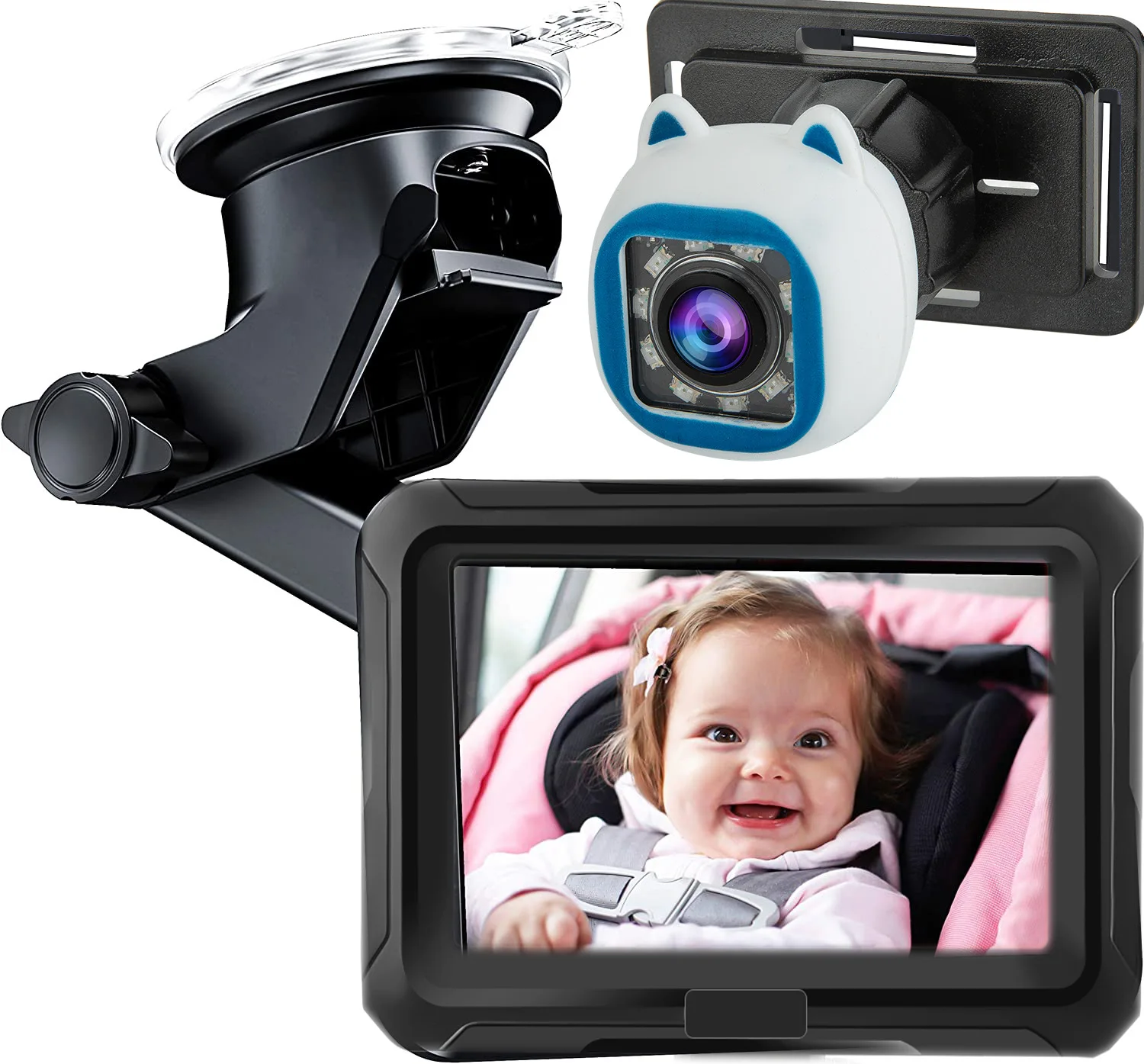 Factory Wholesale 4.3inch HD Screen Baby Monitors Back Seat Car Baby Children Video Mirror Monitor and Camera Set