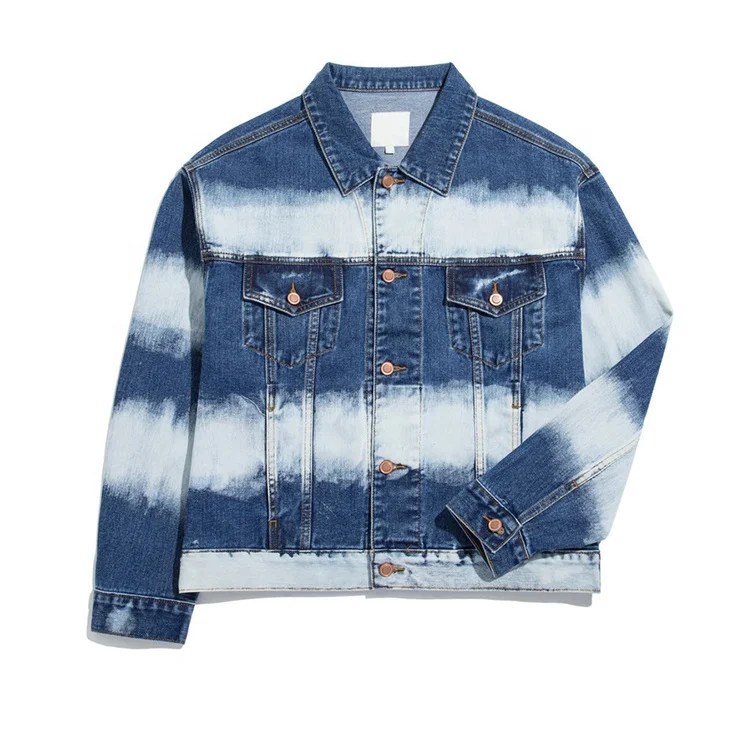 Wholesale Custom Classic Fashion regular Sleeve Mens Contrast Color Tie Dye Denim Jean Jackets