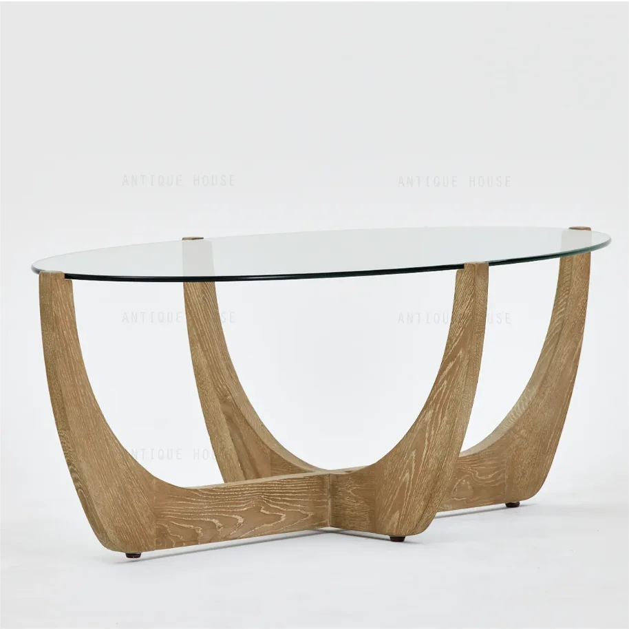 New design wabi sabi oak glass mobiliario mesa centre table dinning table set antique coffee table boho furniture