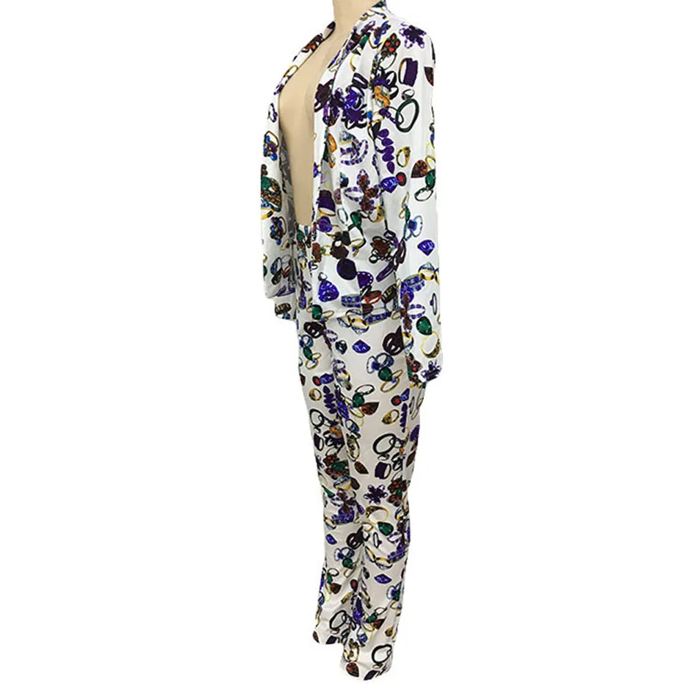 
YHK9106 floral print short coat and pencil pants casual 2 piece women outfit set 