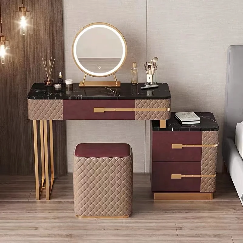 modern bedroom furniture White leather dressers MDF cabinet with mirror and stool dressing table for home hotel