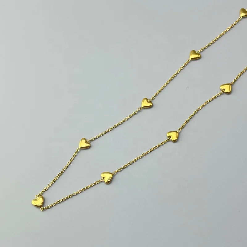 High Quality 18K Gold Plated Stainless Steel Jewelry Dainty Heart Multi Charms Choker For Women Party Necklaces P223321