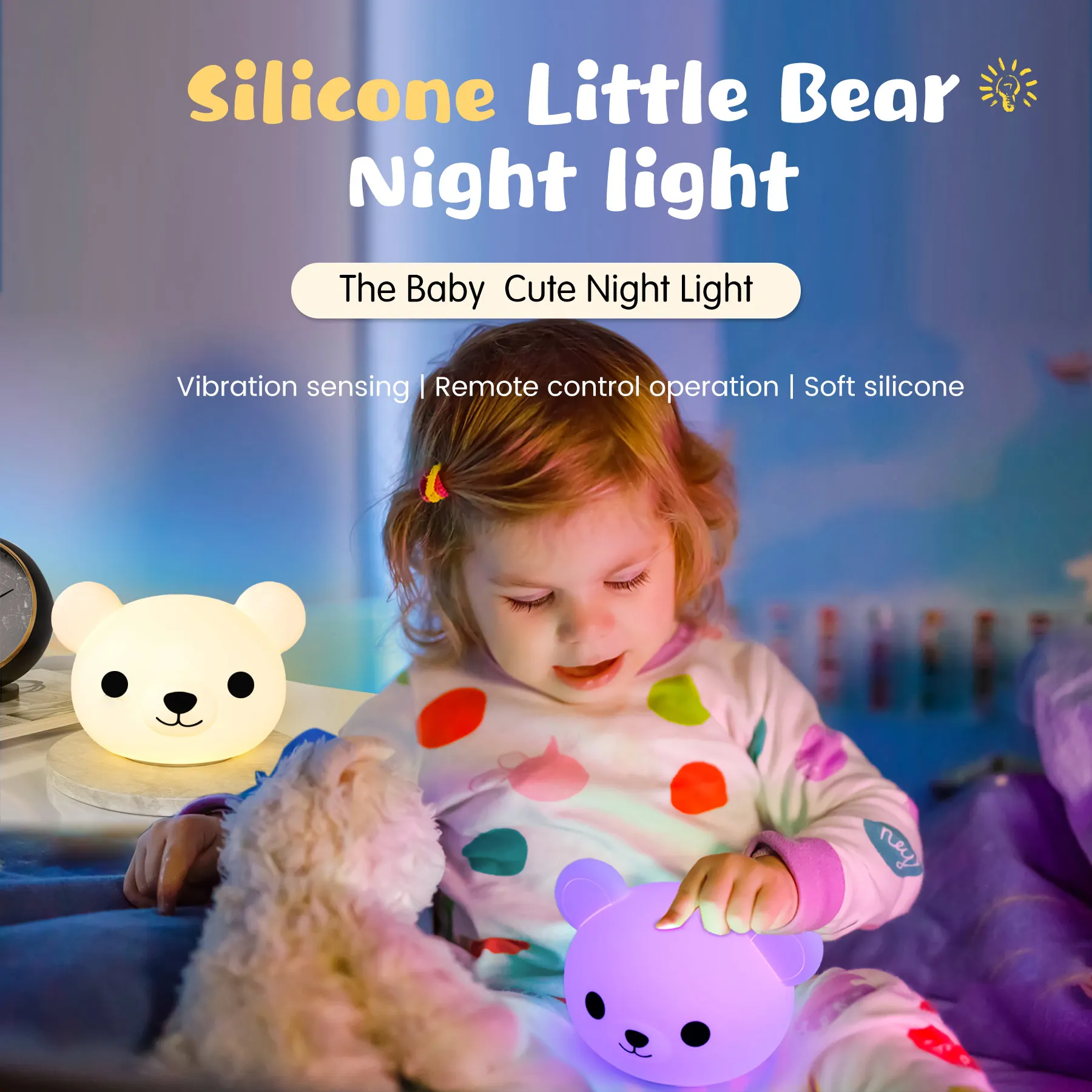 Factory Customization Silicone Night Light Bear Usb Rechargeable Table Led Lamp Silicone Night Lights For Kids Room