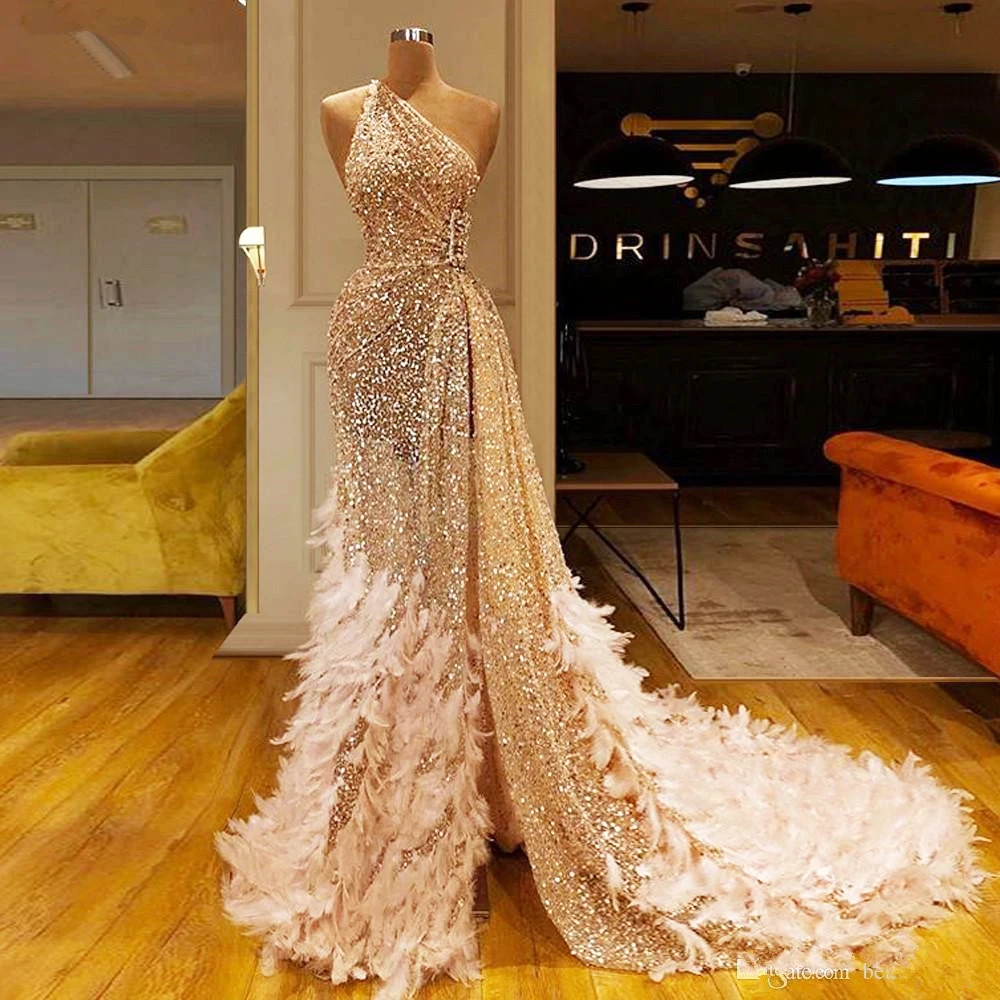 
ELPR0000676 Wholesale sparkly evening dress feather appliqued elegent evening dress for women 