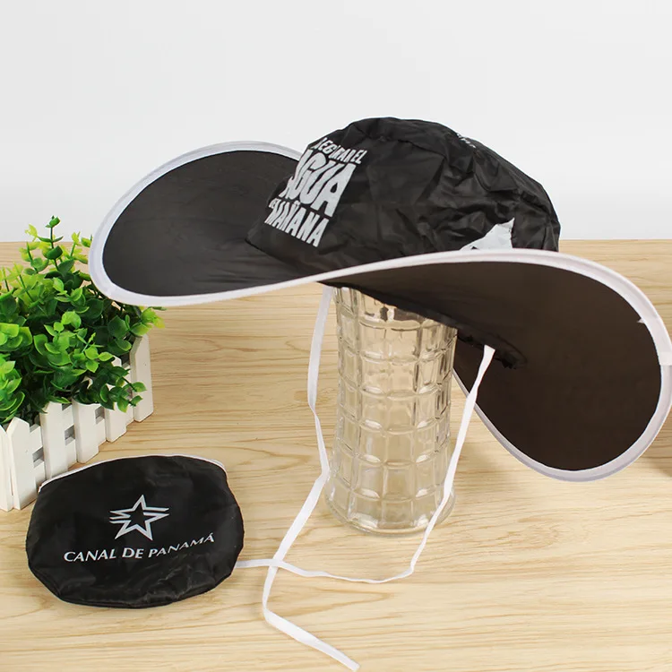 Custom polyester cowboy folding hat beach sun hat with pouch beach casual sun visor cap