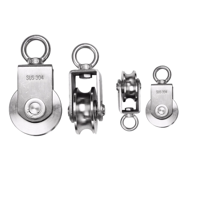 304 Stainless Steel Pulley  V-Shaped Load-Bearing 350 kg Wire Rope Crane Traction Fixed Wheel Lifting Bearing Pulley Bearing