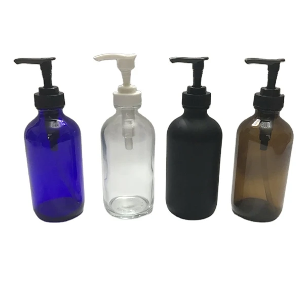 Wholesale 16oz 250ml 500ml lotion soap dispenser white black Glass Boston Bottle With cover Pump