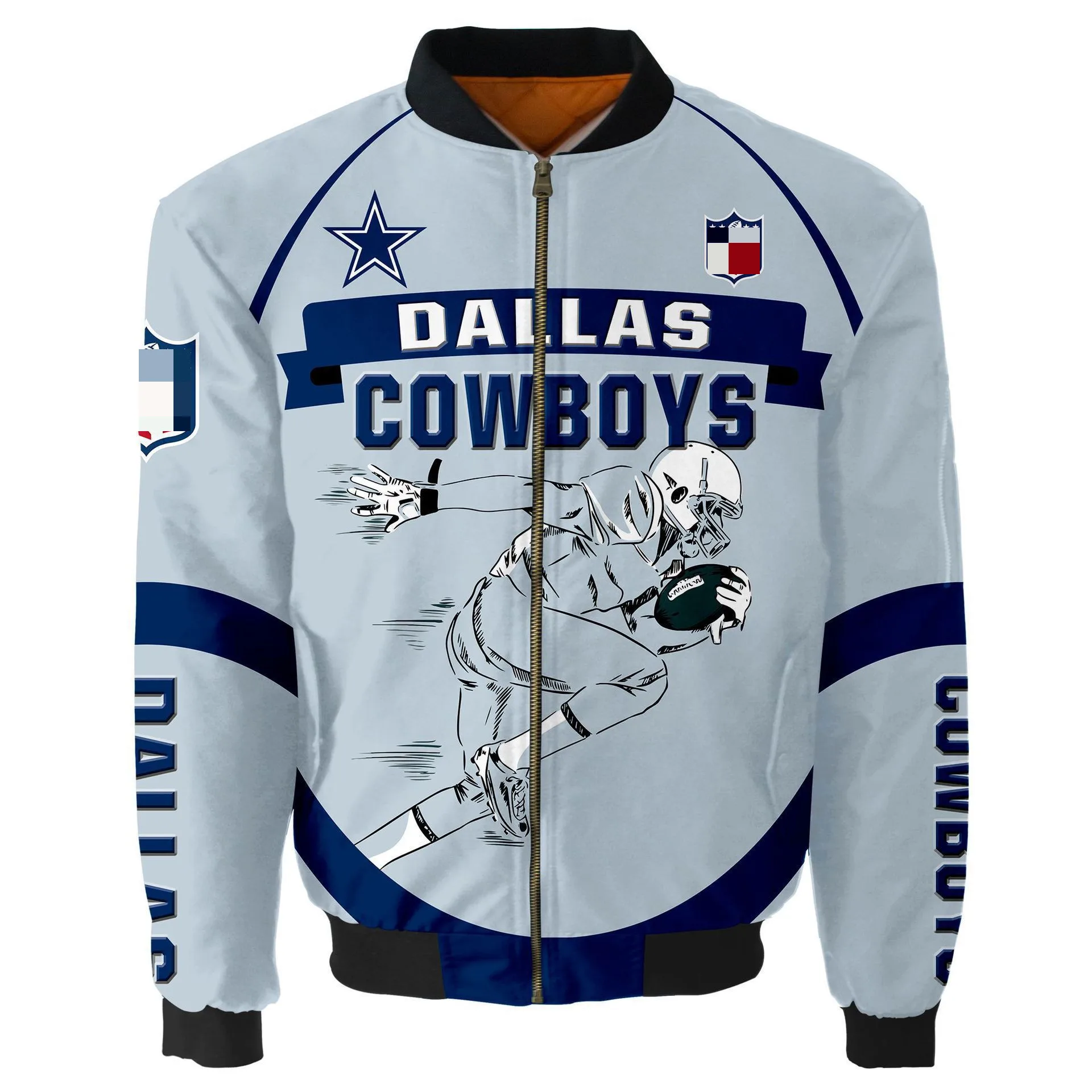 American Football Jacket All 32NFL Football Team Dallas Fashion 3D Print Winter Windproof Outdoor Sports Jacket For Men