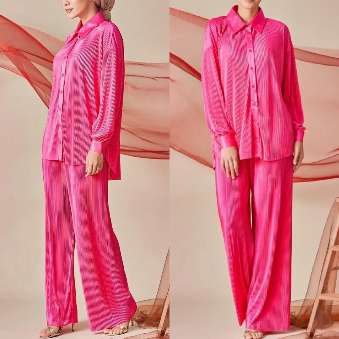New Type Islamic Clothing Casual Muslimah Malaysia Indonesia Dress suit Fashion pleated baggy pantsuit