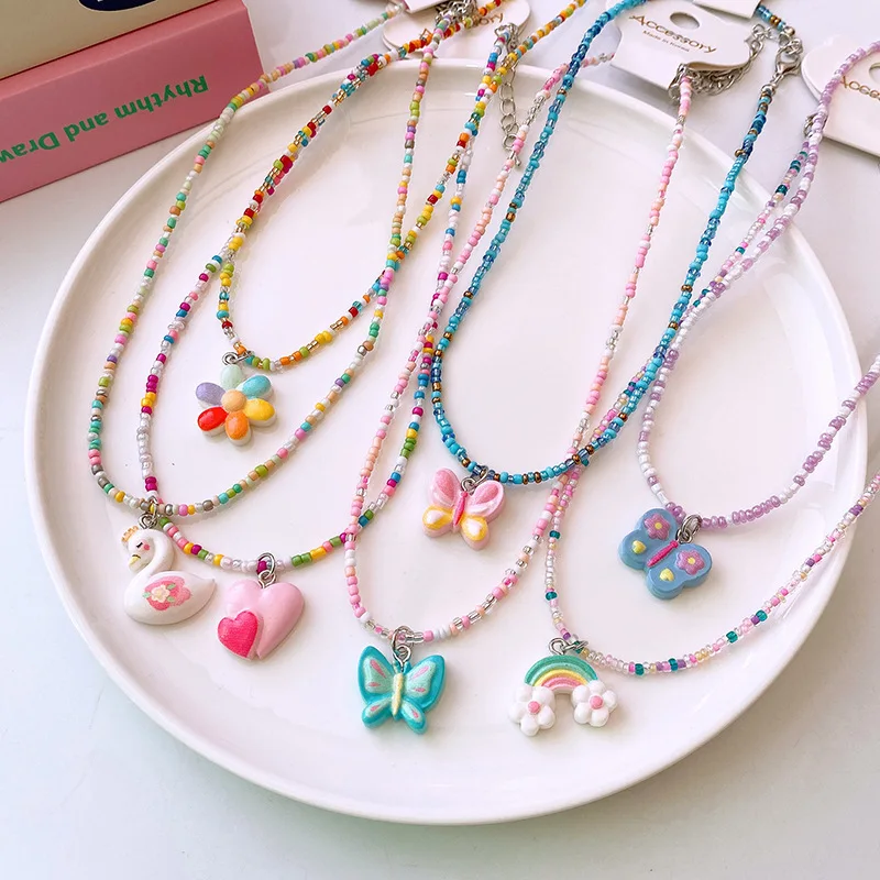 Kids Classic Jewelry for girls colorful bead necklaces set Costume Dress Up Jewelry Children Gifts Cute Necklaces