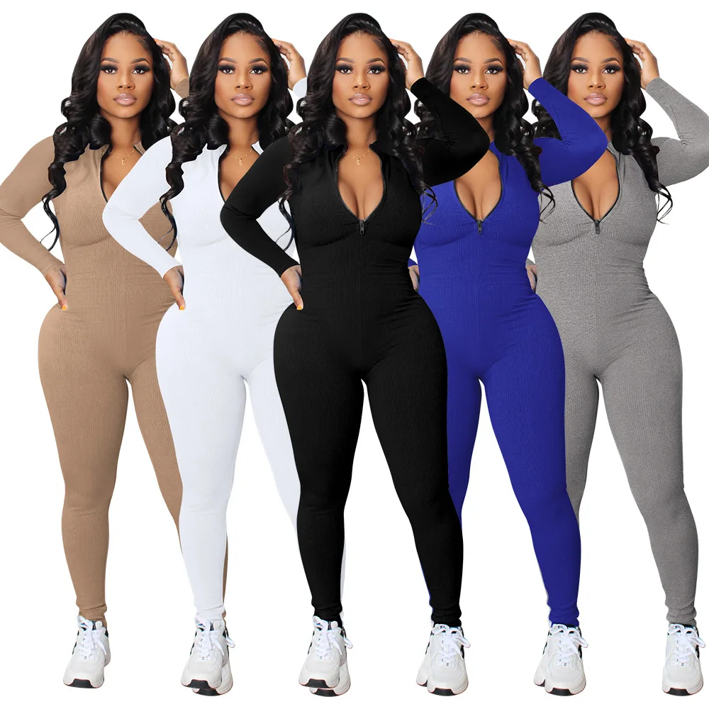 New Arrivals Solid Bodycon Strip Contrast Fall Womens Jumpsuits White Jumpsuit Women Elegant Fall 2022 Women Jumpsuits