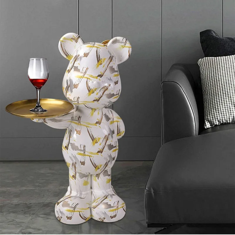 New arrival indoor resin statue cartoon graffiti violent bear figure with tray statue handicraft sculpture