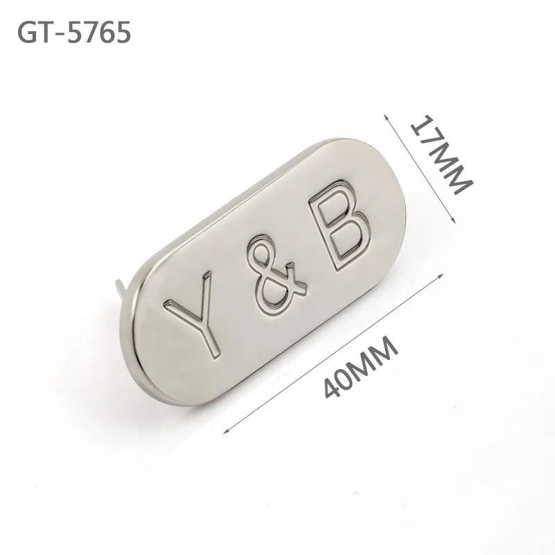 Oval shape metal engraved logo nameplates,bag accessories custom metal letter decorative logo plates for diaper bag