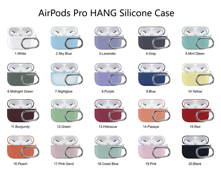 
Anti lost silicone case for airpods pro, for airpods pro super slim rubber silicone case protective cover with carabiner 