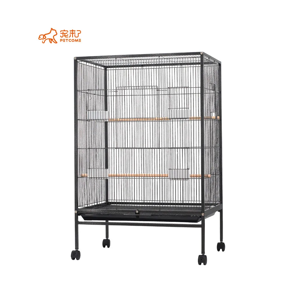 
PETCOME Manufacturers Dropshipping Amazon Hot Selling Stainless Steel Wire Black Breeding Cage For Bird With Tray 
