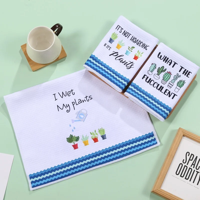 Personalized Soft Waffle Weave Kitchen Towels Polyester Blend Printed Kitchen Tea Towel