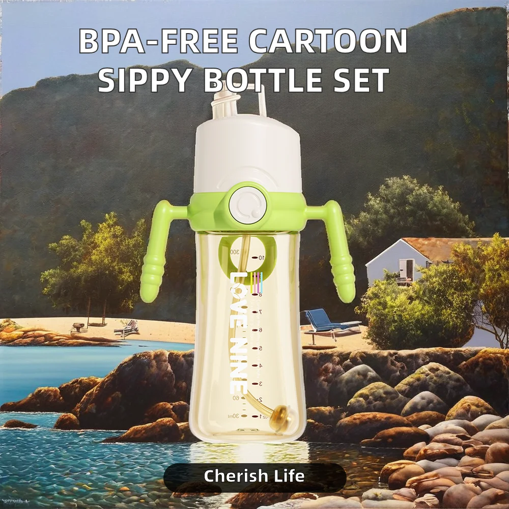 BPA-Free Baby Training Cup Set Cartoon Sippy Bottle with Handle for Kids 0-12 Months PPSU and PP Material Packaged in Carton