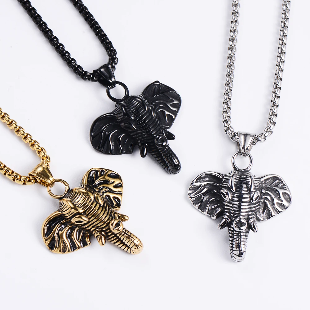 18K gold elephant pendant necklace Hiphop mens necklace stainless steel animal jewelry