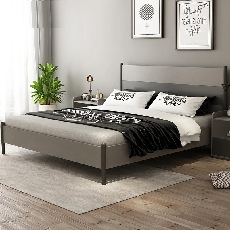 cheap home bedroom furniture modern MDF wooden double single simple solid wood runner easy assemble design soft fabric bed