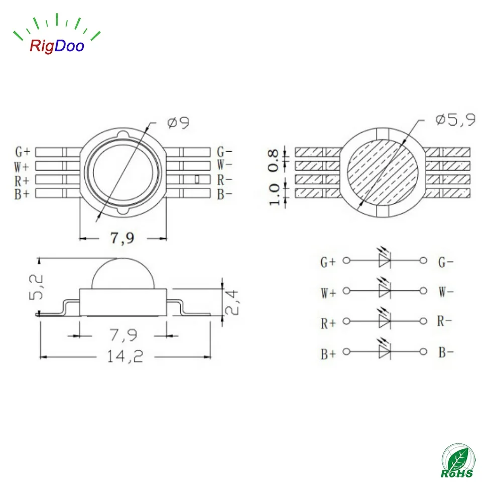 
8 Pin SMD LED 4W RGBW LED Diode Chip 1W each Color HIgh Power Red Green Blue White 4 in 1 Light Emitting Diode 