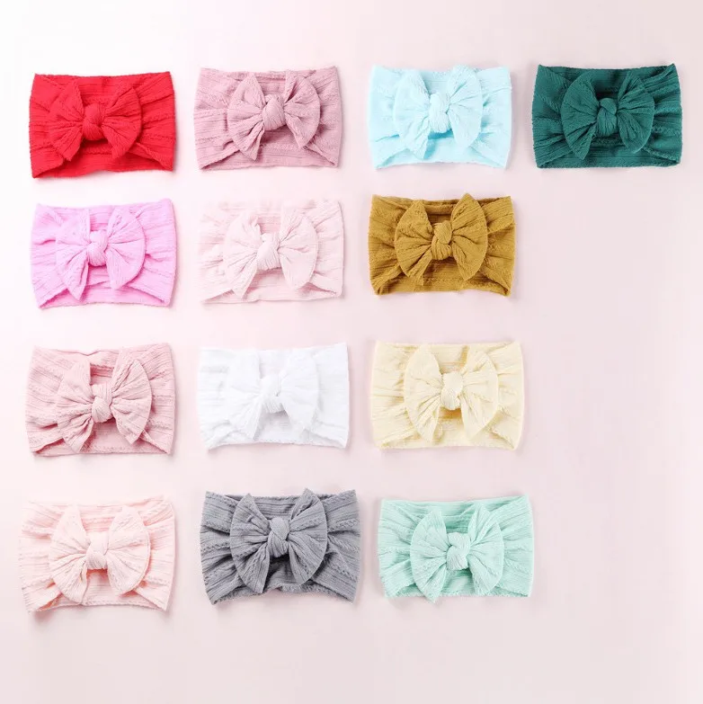 Baby Braid Nylon Bow Headband Cable Knitted Hair Band Solid Wide Headbands Turban Elastic Head Wraps Hair Accessories For Kids
