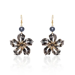 SophiaXuan Holiday Acrylic Earrings Pearl Dangling Gold Plated Leaf Pendant Hawaiian Earrings