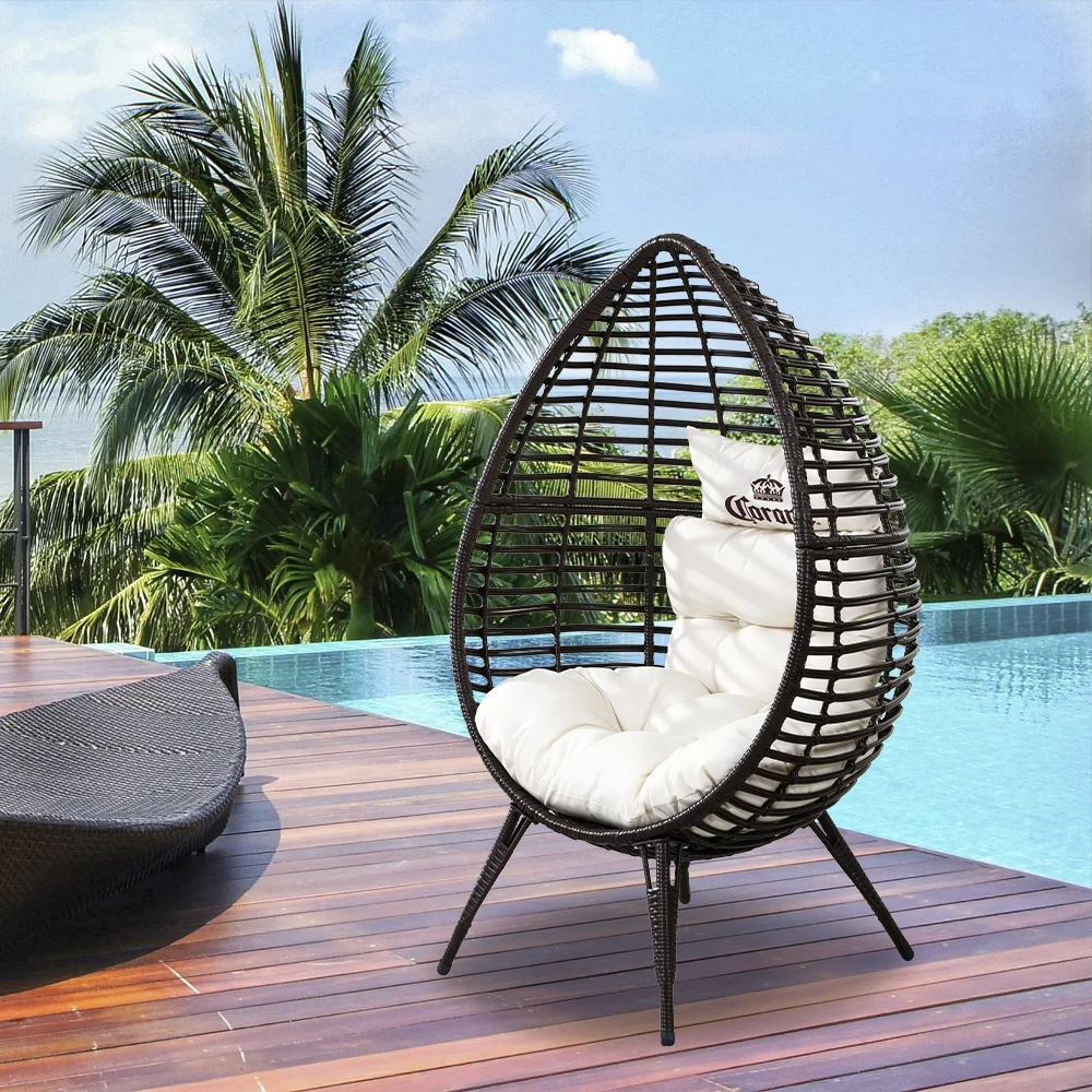 
Egg Shaped Patio Furniture Standing Egg Chair Rattan Wicker Chairs Egg Shape Chair with Cushions 