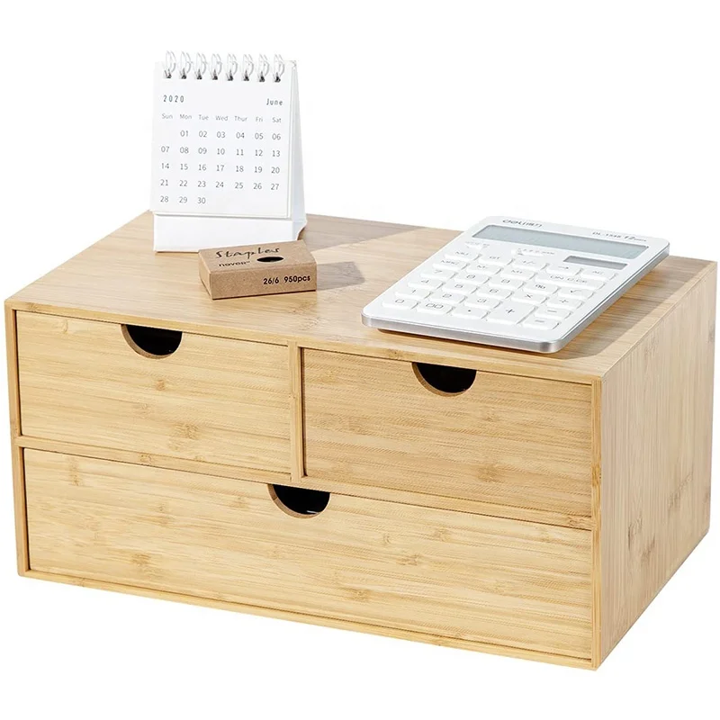 100% Natural Bamboo Convenient Portable Mini Desk Storage Accessories Best Selling Wood Desktop Office Organizer