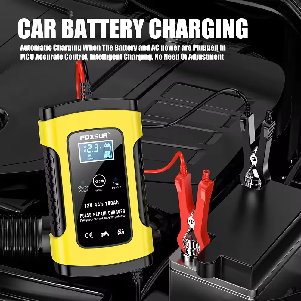 12V 5A motorcycle universal car battery charger pulse repair with LCD charger