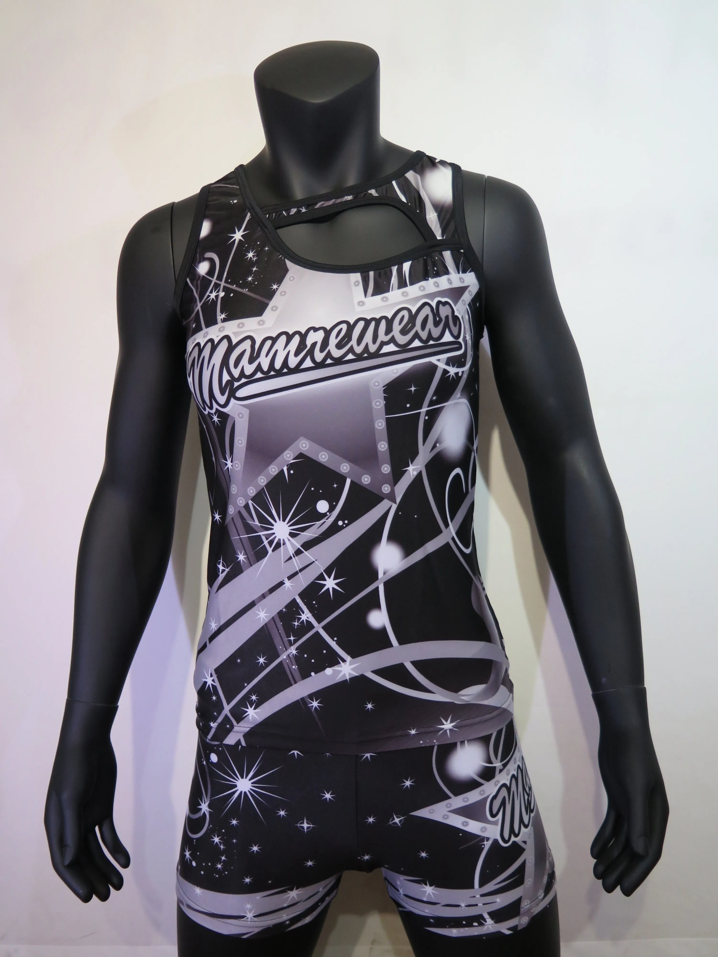 Sublimation cheer tank top and BCS short practice wear Cheerleading singlet and short tight training kits