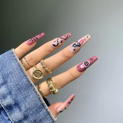 Удачный фасон с изображением Луны и звезд, бутылка для воды пакет коробки таможня напечатала Длинные накладные ногти пресс-24 шт.