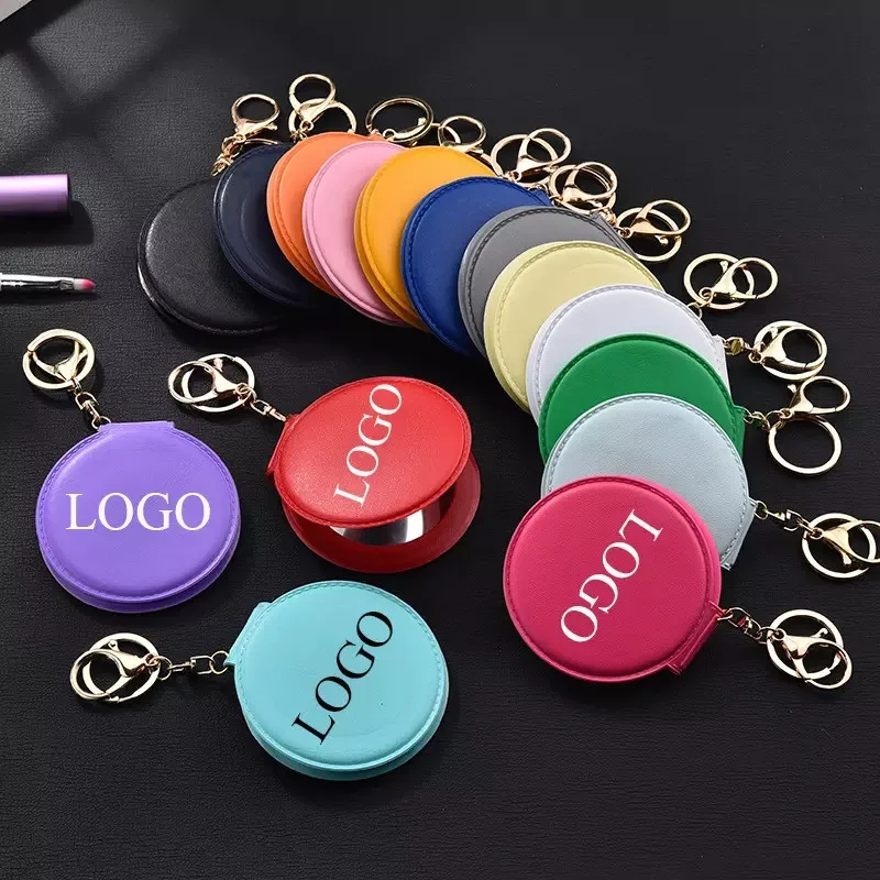 Custom Logo Compact Mirror keychain Mirror Keychain Leather Pocket Mirror Hot Selling Products 2023