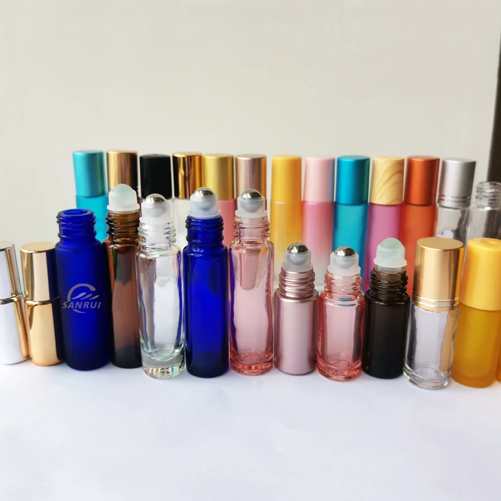 essential oil perfume 5ml 10 ml clear blue amber glass roll on bottles with roller stainless steel ball