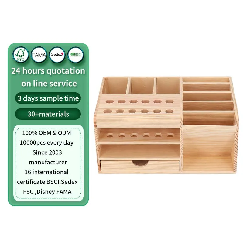 wooden Repair Tool Organizer Tool Parts Box Classified Storage Polished Wooden Toolbox
