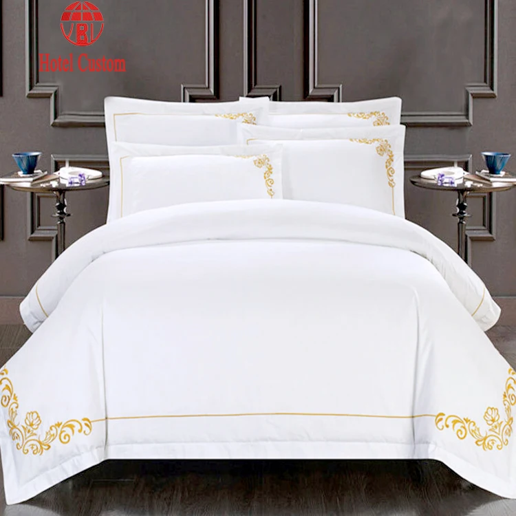 Wholesale Bedding Set 100% Cotton Bedsheets Duvet Cover Set Queen King Size Bed Quilt Cover Set Embroidery Hotel Bedsheets