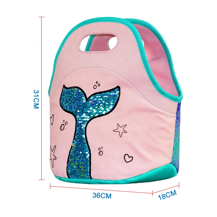 Eco Bag Lunch Kid Animal Sequin Mermaid Bags Kids Cartoon Box Girls Sequins Leak Proof For Sublimation Blank