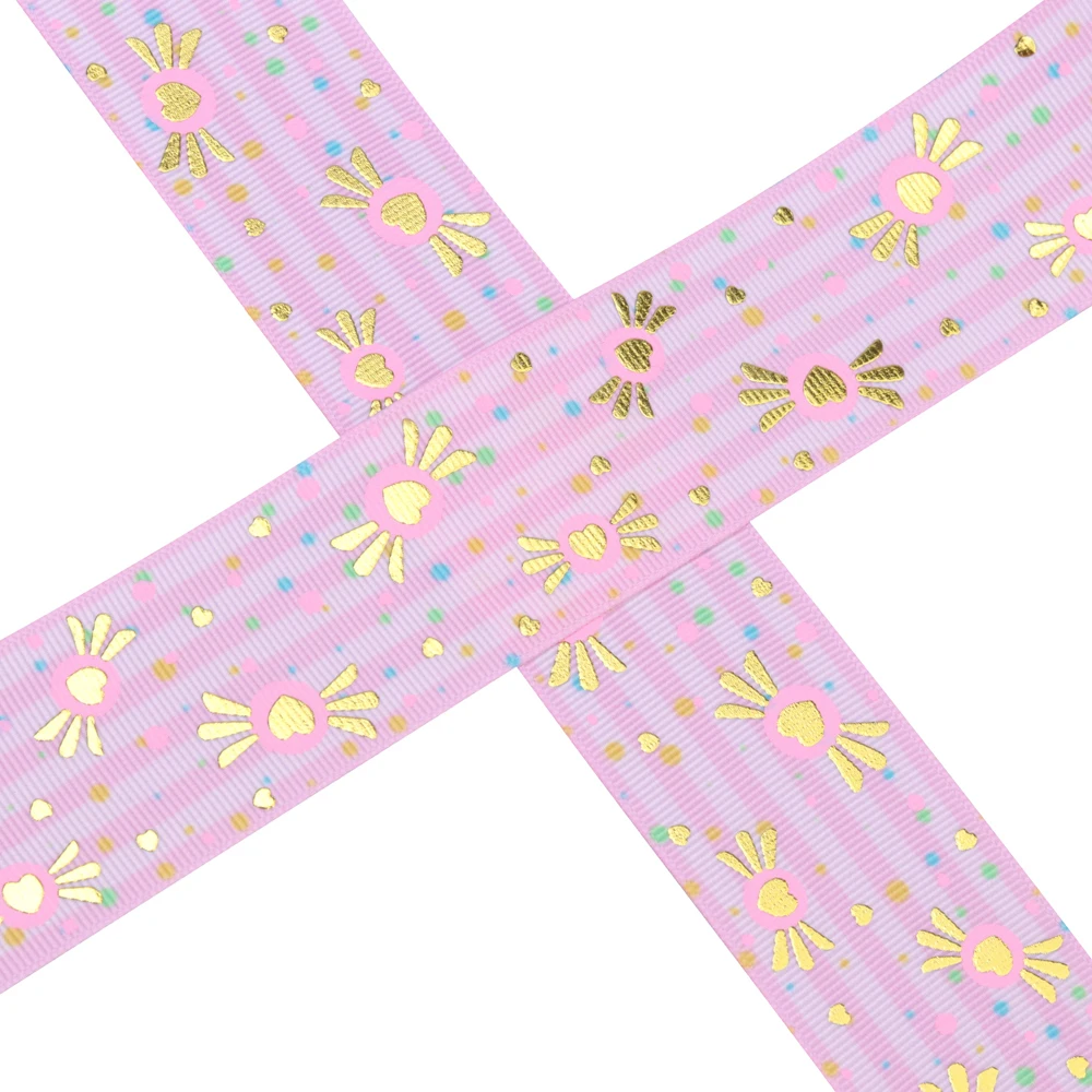 Wholesale 38mm Peach heart  Hologram Grosgrain Ribbon For Packing