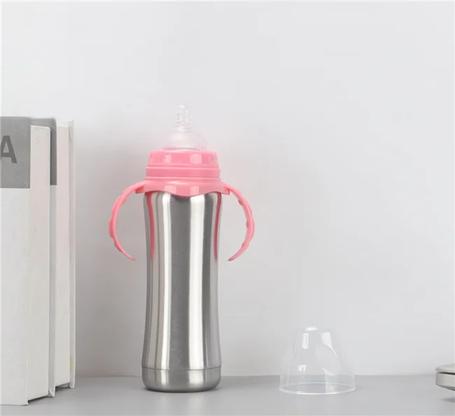 BPA Free 8oz double wall insulated thermos stainless steel baby feeding drink milk bottle with silicone nipple