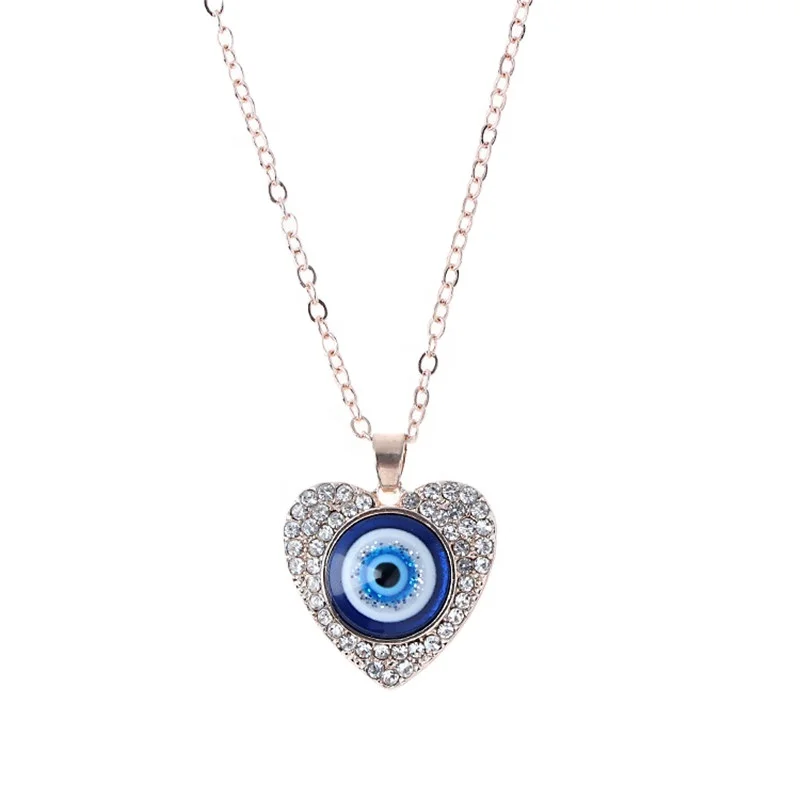 fashion jewelry new style heart round diamond pendant Turkish blue eye necklace